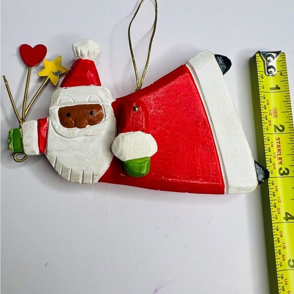 VINTAGE Wooden Carved Brown Santa Claus Ornament 6" Handpainted Xmas Folk Art - Picture 5 of 8